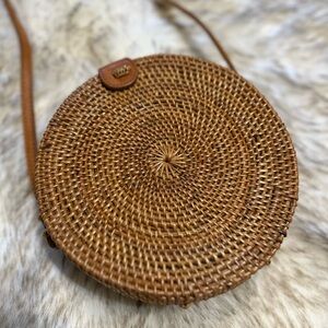 Brown Woven Round Crossbody Bag